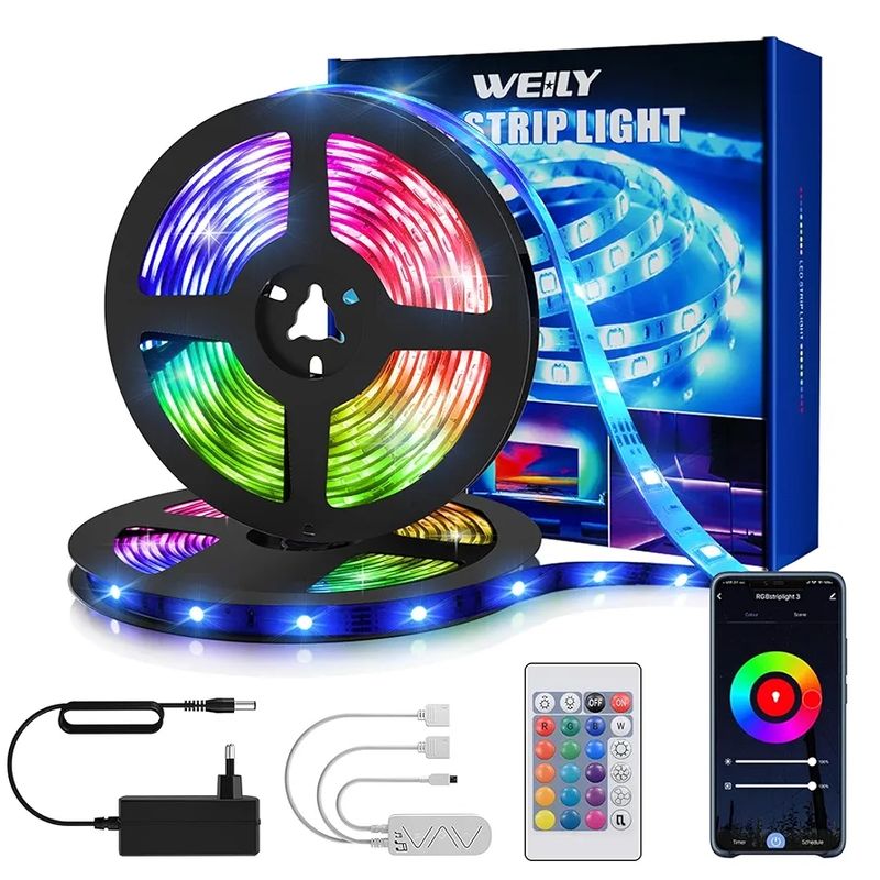 Weily 15m RGB LED Strip Lights with Remote & App Control, Cuttable & Linkable